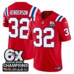 TreVeyon Henderson #32 New England Patriots 6-Time Champions Patch Game Jersey - Red
