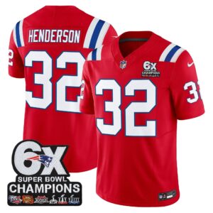 TreVeyon Henderson #32 New England Patriots 6-Time Champions Patch Game Jersey - Red