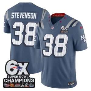 Rhamondre Stevenson #38 New England Patriots 6-Time Champions Patch 2025 Rivalries Collection Game Jersey - Storm Blue