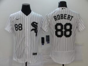 Men's Chicago White Sox #88 Luis Robert White Pinstripe Stitched Flex Base  Jersey