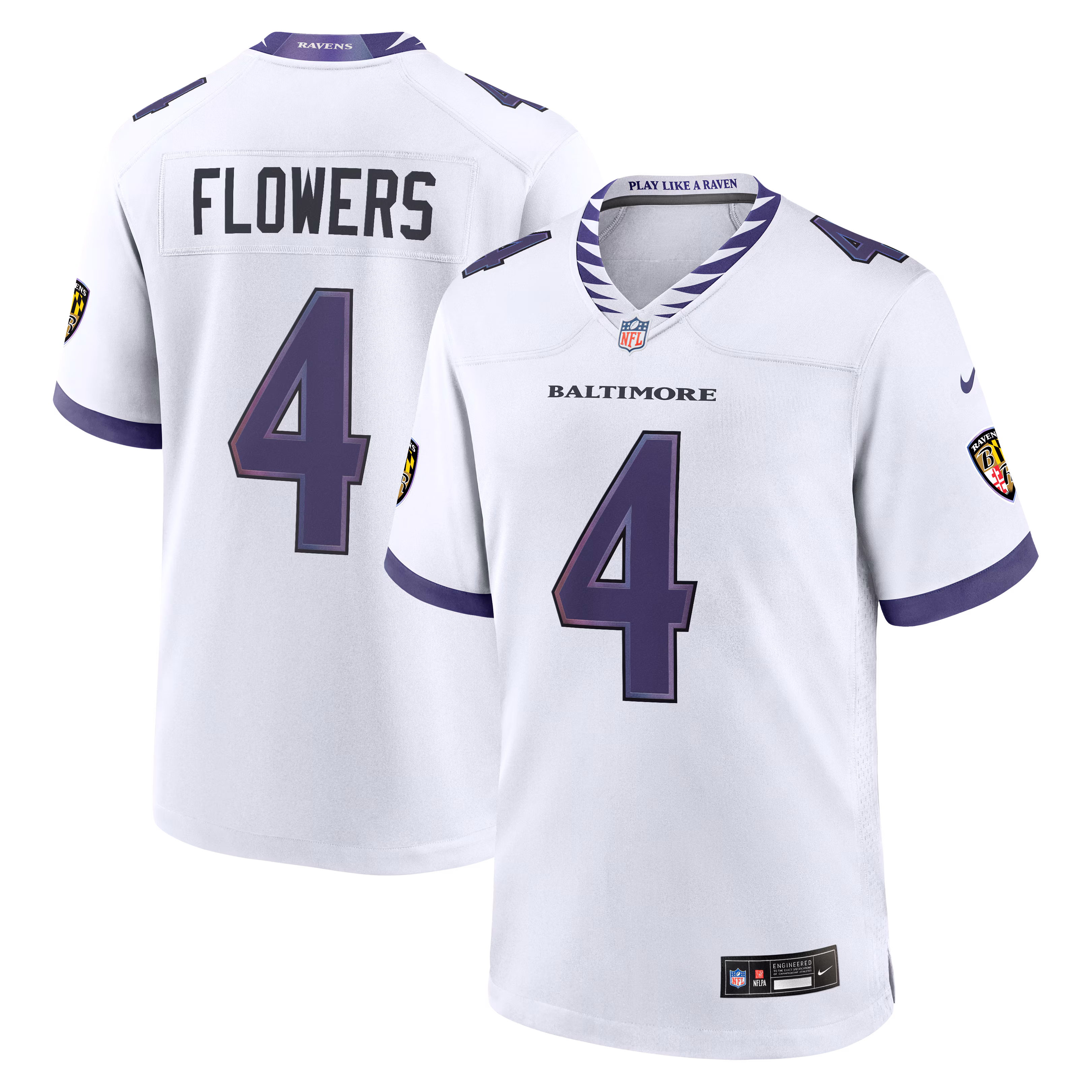 Men's Baltimore Ravens Zay Flowers #4 White Game Jersey