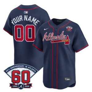 Custom #00 Atlanta Braves 60th Patch Alternate Limited Player Jersey - Navy