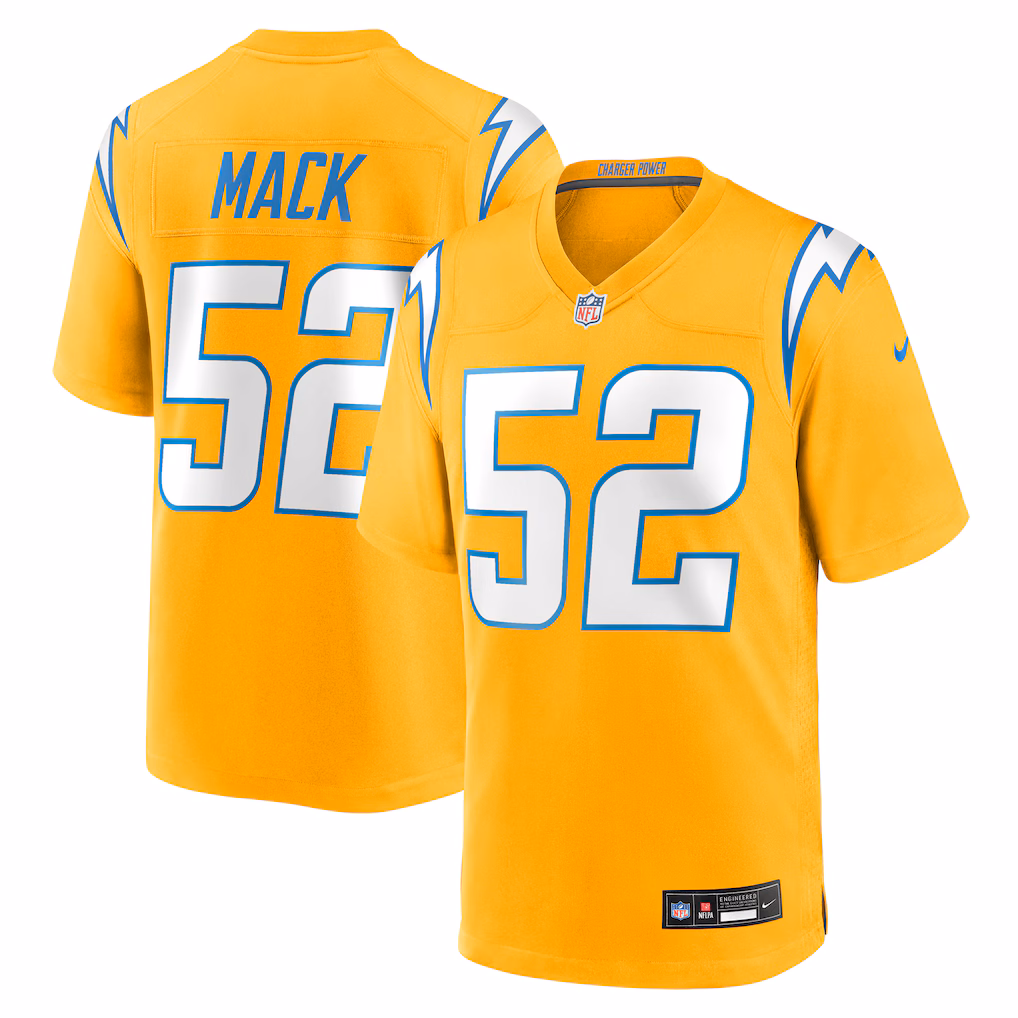 Khalil Mack #52 Los Angeles Chargers Alternate Charger Power Game Player Jersey - Gold