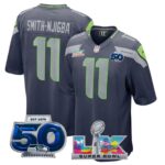 Smith-Njigba #11 Seattle Seahawks Super Bowl LX 50th Season Patch College Navy Team Game Jersey