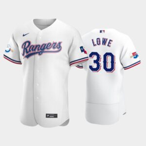 Men's Texas Rangers #30 Nathaniel Lowe White Home 50th Anniversary Flex Base Jersey