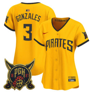 Women's Nick Gonzales #3 Pittsburgh Pirates 2026 City Connect Vapor Premier Limited Jersey - Gold