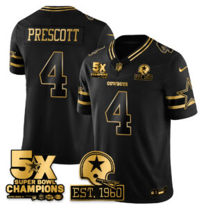 Dak Prescott #4 Dallas Cowboys Time Champions Patch Vapor Limited Gold Jersey - All Stitched