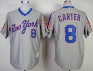 Mitchell And Ness New York Mets #8 Gary Carter Grey Throwback Stitched Jersey