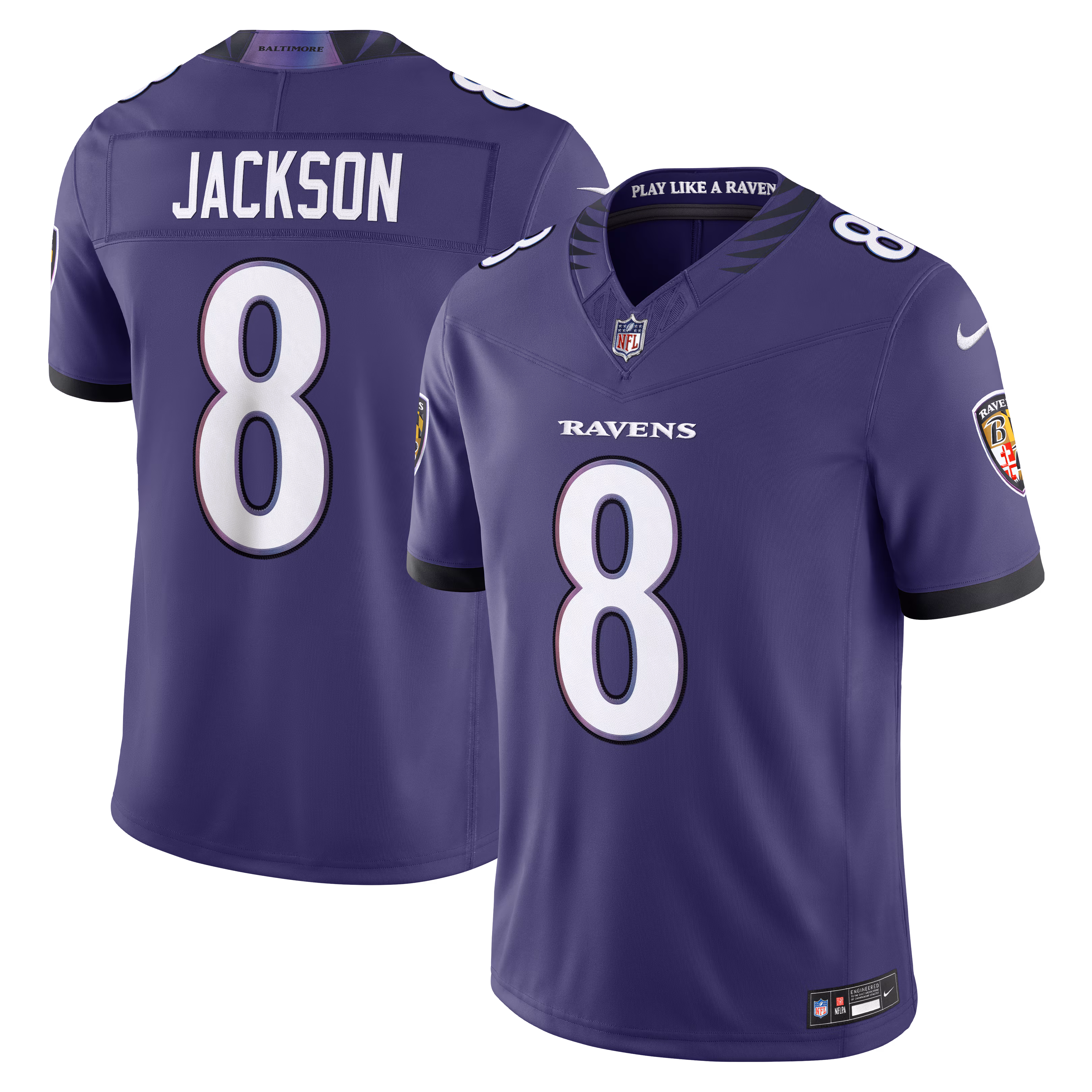 Men's Baltimore Ravens Lamar Jackson #8 Purple Vapor F.U.S.E. Sewn Down Limited Jersey