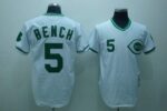 Mitchell And Ness Cincinnati Reds #5 Johnny Bench Stitched White Green Patch Throwback Jersey