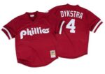 Mitchell And Ness 1991 Philadelphia Phillies #4 Lenny Dykstra Red Throwback Stitched Jersey