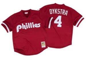 Mitchell And Ness 1991 Philadelphia Phillies #4 Lenny Dykstra Red Throwback Stitched Jersey