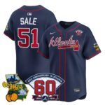 Chris Sale #51 Atlanta Braves 60th Patch Alternate Limited Player Jersey - Navy