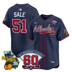 Chris Sale #51 Atlanta Braves 60th Patch Alternate Limited Player Jersey - Navy
