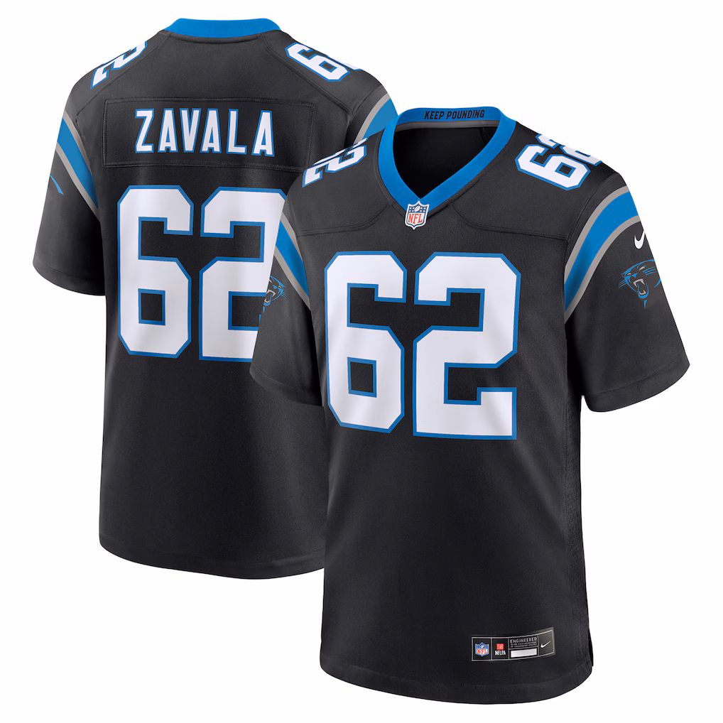 Chandler Zavala #62 Carolina Panthers Game Jersey - Black