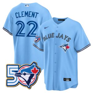 Ernie Clement  #22 Toronto Blue Jays 50th Season  Limited Jersey Stitched Light Blue