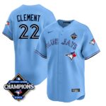 Ernie Clement #22 Toronto Blue Jays 2025 American League Champions Jersey Stitched Light Blue