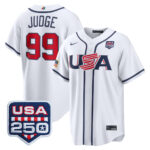 Aaron Judge #99 USA Baseball 250th Patch 2026 World Baseball Classic Home Stadium Jersey - White