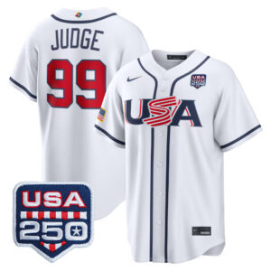 Aaron Judge #99 USA Baseball 250th Patch 2026 World Baseball Classic Home Stadium Jersey - White