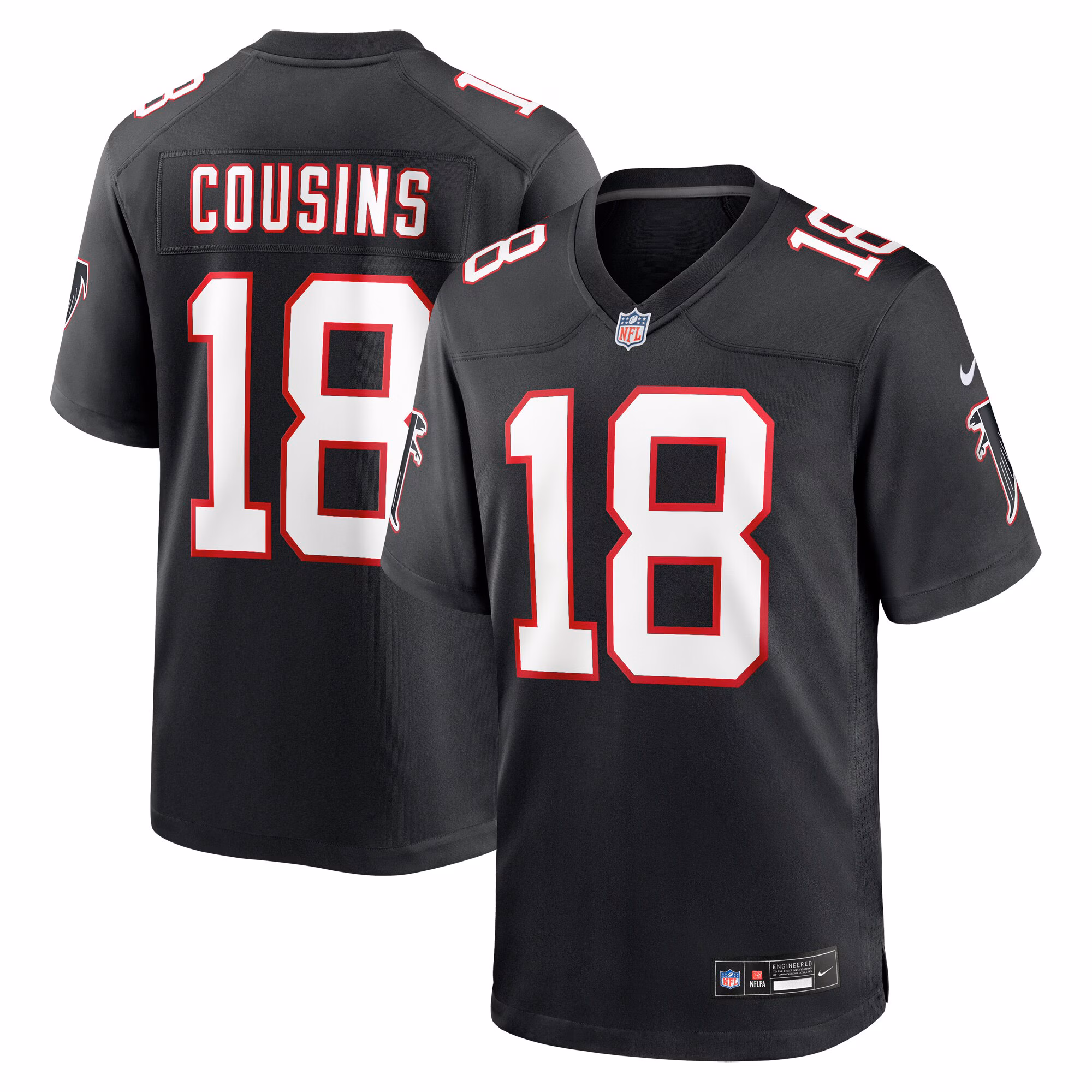 Youth Atlanta Falcons Kirk Cousins #18 Black Game Jersey