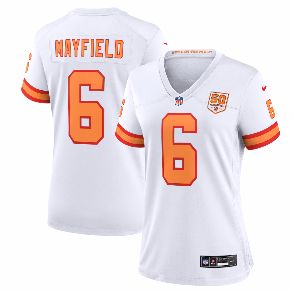 Baker Mayfield '76 Tampa Bay Buccaneers #6 Women's 50th Season Game Jersey - White