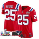 Patriot #25 New England Patriots Super Bowl LX Patch Vapor Limited Game Jersey - All Stitched