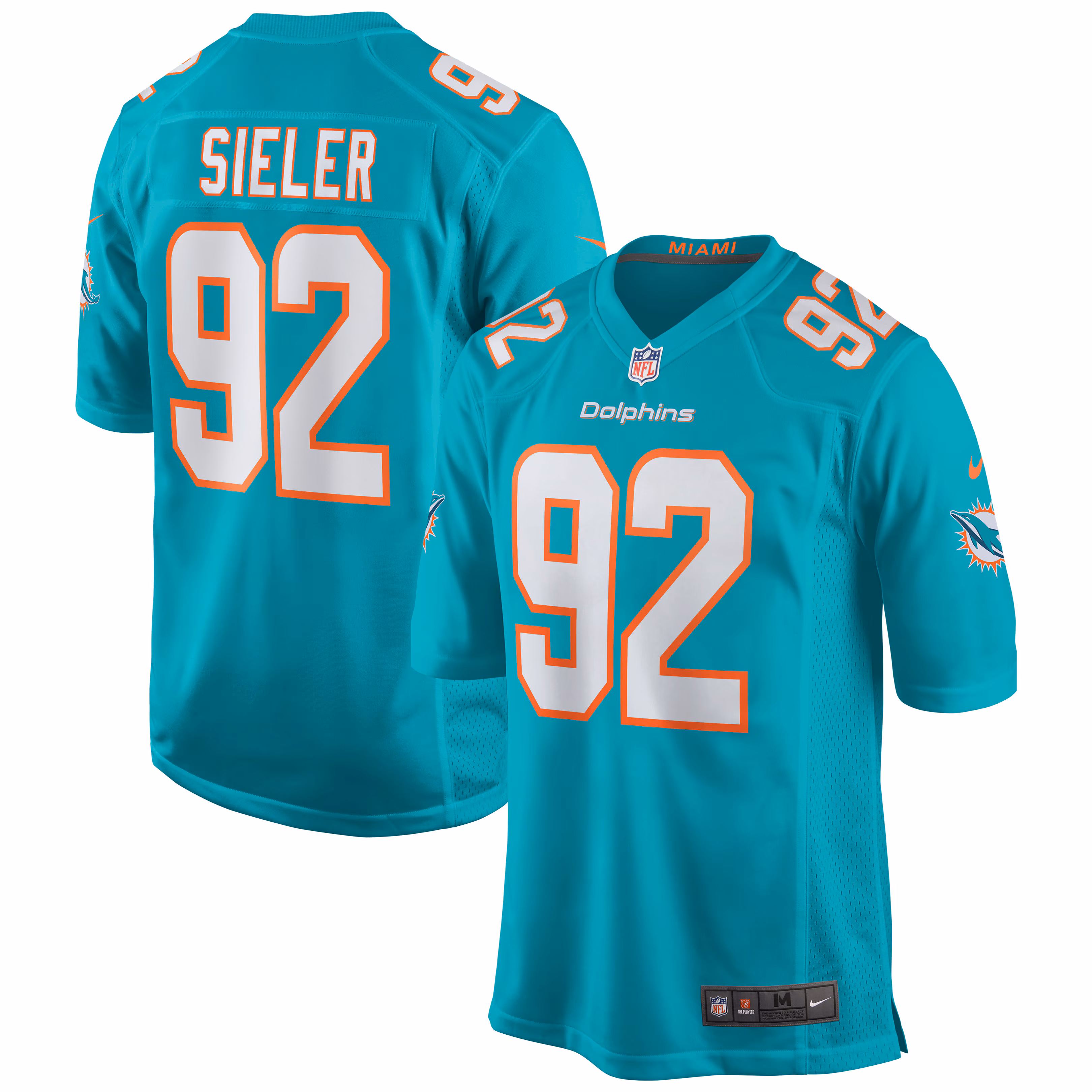 Zach Sieler Miami Dolphins Game Jersey - Aqua