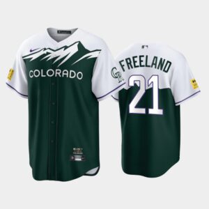Men's Colorado Rockies #21 Kyle Freeland 2022 City Connect Green Replica Jersey