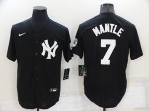 Men's New York Yankees #7 Mickey Mantle Black Throwback Stitched  Cool Base Jersey