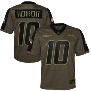 Justin Herbert Los Angeles Chargers Youth 2021 Salute To Service Game Jersey - Olive