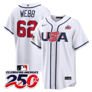 Logan Webb #62 USA Baseball 250th Patch 2026 World Baseball Classic Home Stadium Jersey - White