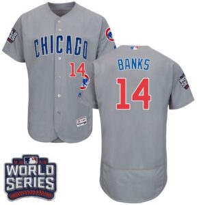 Chicago Cubs #14 Ernie Banks Grey Flexbase Collection Road 2016 World Series Bound Stitched Jersey