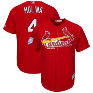 Men's St. Louis Cardinals #4 Yadier Molina Majestic Scarlet 2019 Spring Training Cool Base Player Jersey