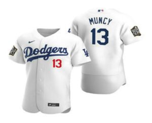 Men's Los Angeles Dodgers #13 Max Muncy White 2020 World Series Flex Base  Jersey