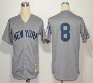 Men's Mitchell And Ness 1951 New York Yankees #8 Yogi Berra Grey Throwback Stitched Jersey
