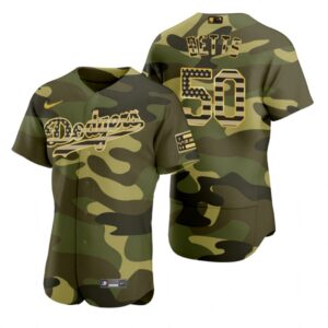 Men's Los Angeles Dodgers #50 Mookie Betts Camo 2022 Armed Forces Day Jersey
