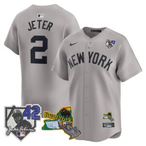 Derek Jeter #2 New York Yankees Jackie Robinson Patch Collection Limited Jersey - Gray