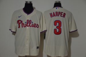 Men's Philadelphia Phillies #3 Bryce Harper Cream Stitched Cool Base  Jersey