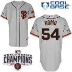 San Francisco Giants #54 Sergio Romo Grey Road 2 Cool Base W/2014 World Series Champions Patch Stitched Jersey