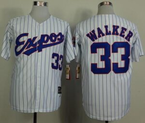 Mitchell And Ness 1982 Montreal Expos #33 Larry Walker White(Black Strip) Throwback Stitched Jersey