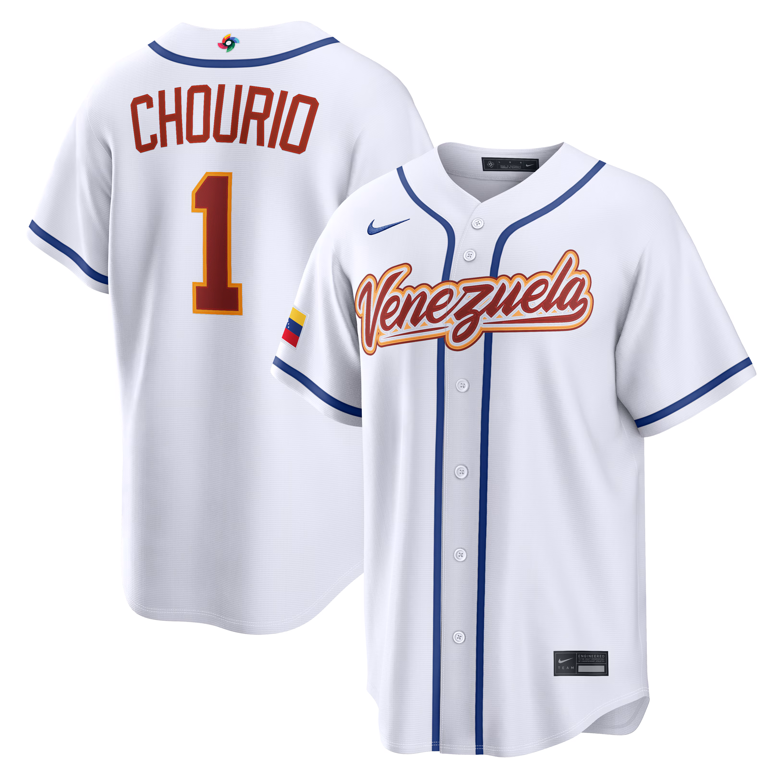 Jackson Chourio #1 Venezuela Baseball White 2026 World Baseball Classic Home Stadium Jersey