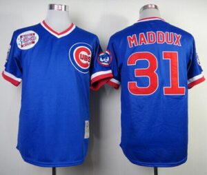 Mitchell And Ness Chicago Cubs #31 Greg Maddux Blue Throwback Stitched Jersey