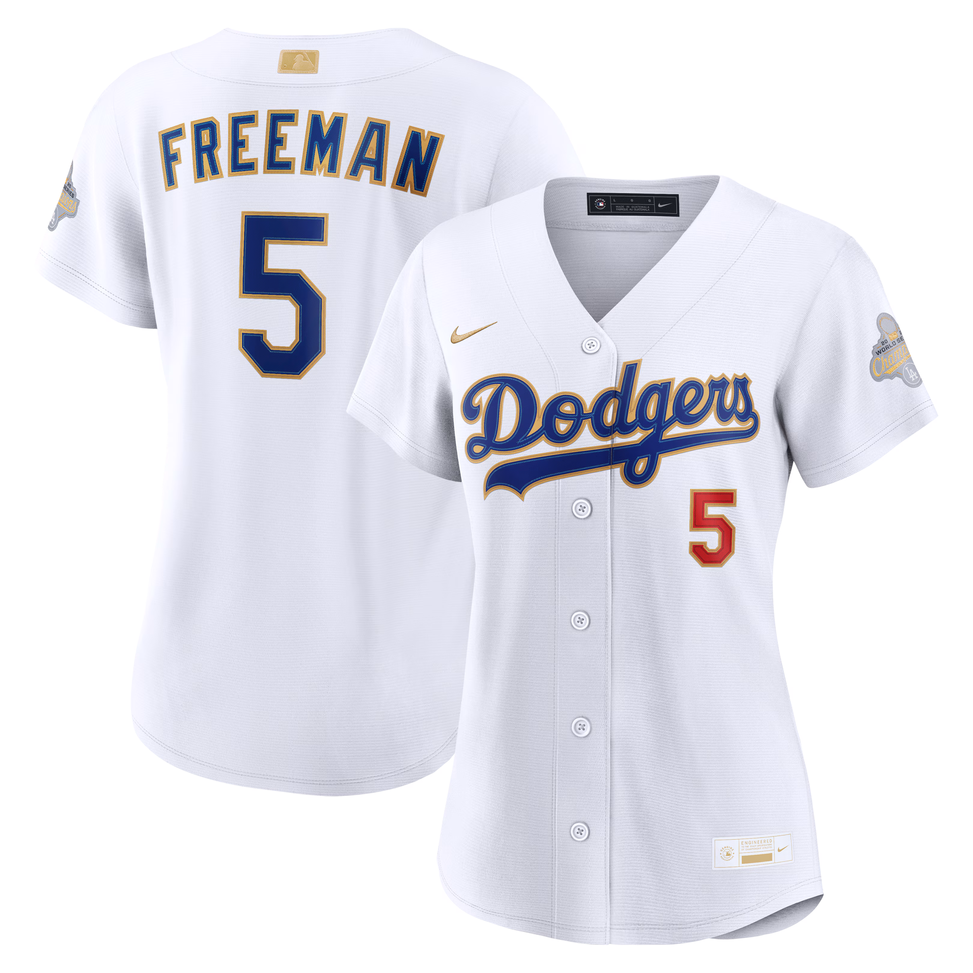Women's Los Angeles Dodgers Freddie Freeman #5 White 2026 Gold Collection Stadium Jersey