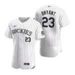 Men's Colorado Rockies #23 Kris Bryant White Purple Home Flex Base Jersey