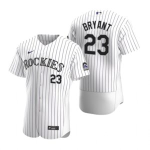Men's Colorado Rockies #23 Kris Bryant White Purple Home Flex Base Jersey