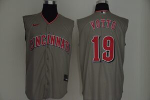 Men's Cincinnati Reds #19 Joey Votto Gray 2020 Cool and Refreshing Sleeveless Fan Stitched  Jersey