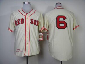 Mitchell And Ness 1946 Boston Red Sox #6 Johnny Pesky Cream Throwback Stitched Jersey