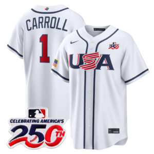 Corbin Carroll #1 USA Baseball 250th Patch 2026 World Baseball Classic Home Stadium Jersey - White
