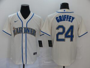 Men's Seattle Mariners #24 Ken Griffey Jr. Cream Stitched Cool Base  Jersey