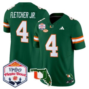 Mark Fletcher Jr. #4 Miami Hurricanes MIA 2026 The Fiesta Bowl & Florida Patch Vapor Limited Jersey - All Stitched